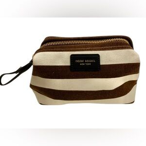 Henri Bendel Canvas Limited Edition Cosmetic Pouch Stripe Brown  7” x 5”